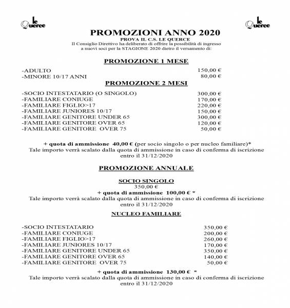 PROMOZIONE ESTIVA 2020