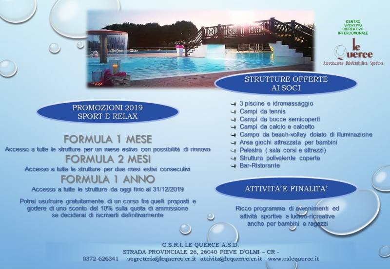 PROMOZIONE ESTIVA 2019