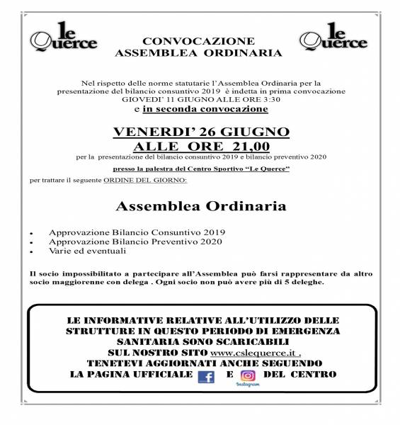 CONVOCAZIONE ASSEMBLEA ORDINARIA