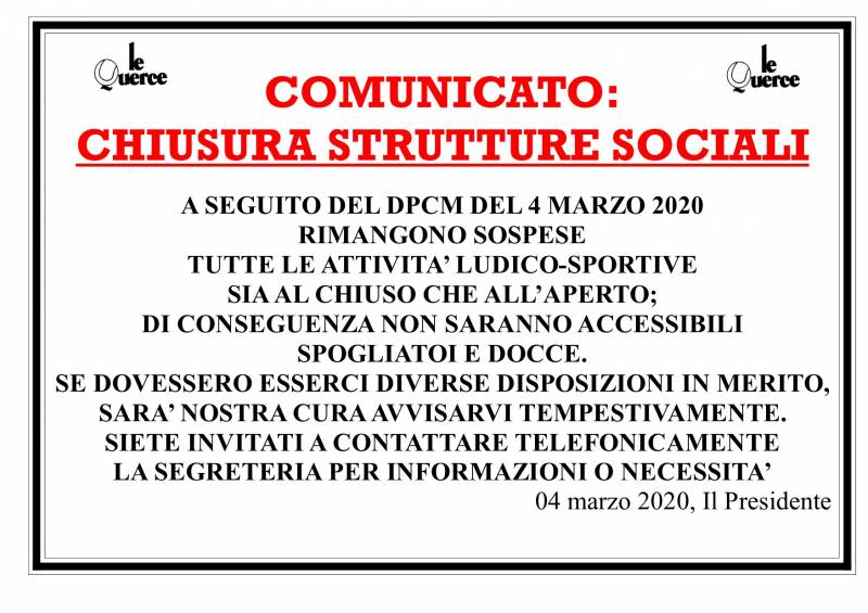CHIUSURA STRUTTURE SOCIALI