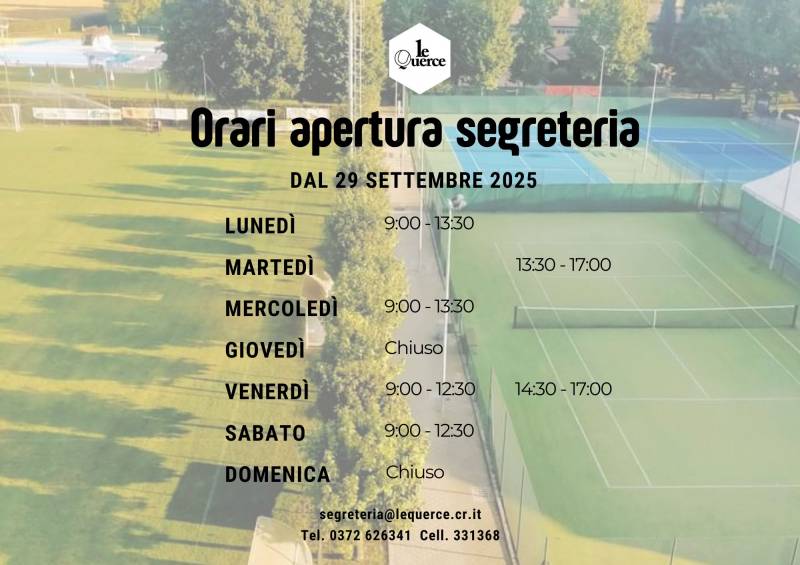 Nuovi orari segreteria